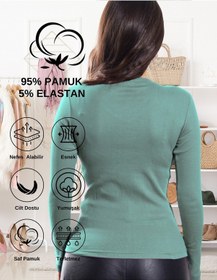 Resim Alya Underwear Pamuklu Kaşkorse V Yaka Body Sweatshirt, Fitilli Kumaş Likralı Bluz, Asker Yeşili Badi Okaliptus 