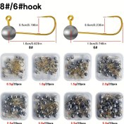 Resim 20 Adet Devrilen Olta Çengeli ile Kurşun Ağırlık - Karma Boyutları #6/#8, Uzun Gövde Jig Başları için Yumuşak Lüren, Teksas Rig Uçak Balıkçılığı ve Buz Balıkçılığı Çengeli Seti için Tatlı Su Tuzlu Su 