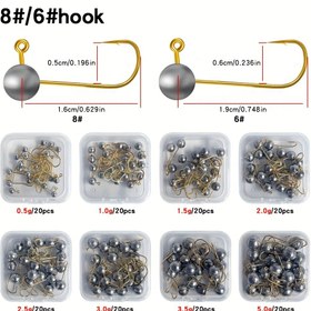 Resim 20 Adet Devrilen Olta Çengeli ile Kurşun Ağırlık - Karma Boyutları #6/#8, Uzun Gövde Jig Başları için Yumuşak Lüren, Teksas Rig Uçak Balıkçılığı ve Buz Balıkçılığı Çengeli Seti için Tatlı Su Tuzlu Su 