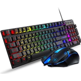 Resim Forev FV-Q305S Renkli Işıklı Kablolu İspanyolca Klavye + Mouse Seti 
