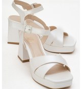 Resim Luvi Shoes Lisbon Sedef Cilt Çapraz Bantlı Kadın Platform Topuklu Ayakkabı Sedef 
