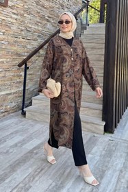Resim Salih Çelebi Etnik Desen Düğmeli Kimono Y0127 - KAHVE 