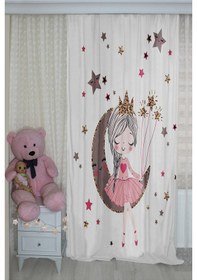 Resim Sevimli Ay Kız Çift Kanatlı Çocuk Odası Fon Perde 