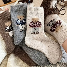 Resim 5 Çift Kadın Kışlık Orta-Baldır Çorapları - Rahat Polar Astarlı Ayıcık & Mantar Tasarım, Yumuşak Hayvan Deseni, Makinede Yıkanabilir, 5 Renk (Kahverengi/Bej/Beyaz/Gri/Siyah) Günlük ve Resmi Giyim için, Sevimli Çoraplar, Konforlu Ayakkabı, Fantezi Çorap Tasarımı, Soğuk Hava Giysisi, Peluş Malzeme, Çorap Severler İçin 