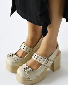 Resim Limoya Marise Bej Oval Burunlu Platformlu Çift Kemer Aksesuarlı Kadın Günlük Ayakkabı 