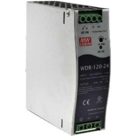 Resim Mean Well Wdr-120-24 24vdc 5.0a Trifaze Ray Montaj Güç Kaynağı Gri 