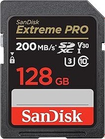 Resim SanDisk Extreme PRO SDXC UHS-I Hafıza Kartı, 128 GB, 200 MB/sn Aktarım Hızı, U3: UHS Speed Sınıf, V30: Speed Sınıf, 4K UHD Videolar, QuickFlow Teknolojisi, Isıya Dayanıklı 