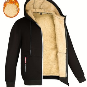 Resim Erkekler için Rahat Spor Kapüşonlu Ceket - Polar Astarlı, Cepli Fermuarlı Hırka Dış Mekan & Antrenman Aktiviteleri için 