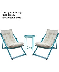Resim Hastunç Hastunç Minderli - Zora Şezlong Seti Bahçe&balkon&teras&plaj Katlanır Ikili Set - 2 Şezlong 1 Sehpa 