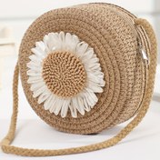 Resim 1 Adet Sevimli Çiçekli Yuvarlak Dokuma Çanta - Bej/Beyaz/Pembe/Haki/Mor, Ayarlanabilir Askı (59.99cm), Fermuarlı Kapatma, Hafif Crossbody Çanta, Kızlar İçin - Plaj, Parti, Günlük Kullanım - Kompakt El Çantası (11.99x6.48cm) - Kolay Bakım Dokuma Tasarım, Yenilikçi Aksesuar, Güvenli Fermuar Cebi, Gençler İçin 