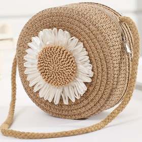 Resim 1 Adet Sevimli Çiçekli Yuvarlak Dokuma Çanta - Bej/Beyaz/Pembe/Haki/Mor, Ayarlanabilir Askı (59.99cm), Fermuarlı Kapatma, Hafif Crossbody Çanta, Kızlar İçin - Plaj, Parti, Günlük Kullanım - Kompakt El Çantası (11.99x6.48cm) - Kolay Bakım Dokuma Tasarım, Yenilikçi Aksesuar, Güvenli Fermuar Cebi, Gençler İçin 