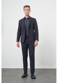 Resim İmza Koyu Lacivert Kendinden Desenli Örme Mono Yaka Astarsız Çift Yırtmaç 2 Düğme 6 Drop Slim Fit Casual Ceket 1002245151 Koyu Lacivert 