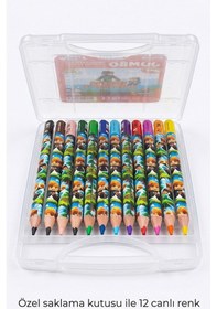 Resim 12 Li Jumbo Kuru Boya Kalemi Plastik Kutu 1 Paket Fatih Mini Craft Figürlü 12 Renk Kalın Kuruboya Tam Boy Renkli Kalem Çok Renkli 