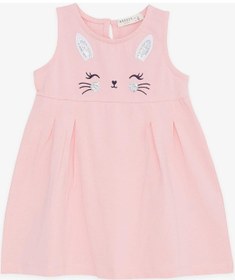 Resim Breeze Kız Çocuk Elbise Nakışlı Pullu Sevimli Kedicik Baskılı 1.5-5 Yaş, Pembe-pembe Pembe 
