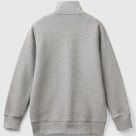 Resim Benetton Çocuk Zipli Dik Yaka Sweatshirt - Gri Melanj / 10-11 Yaş 