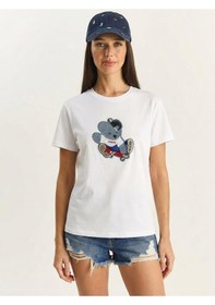 Resim Shade Kadın Teddy Nakışlı İşlemeli Bisiklet Yaka Basic T-shirt 7533 60283952 - Beyaz 