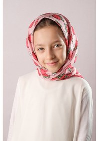 Resim Hürrem Bone Kırmızı Dijital Baskılı Çocuk Tesettür Eşarp Pamuk Polyester Çilek Desenli 6001 31 Kırmızı 