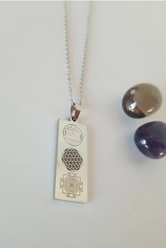 Resim Anatolia Sayı Sekanslı Ve Süleyman Mührü, Yaşam Çiçeği Ve Sri Yantra Sembolü Çelik Kolye 