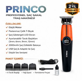 Resim Princo ŞARJLI DOKUNMATİK DİJİTAL EKRAN ÖZEL BICAKLI SAÇ SAKAL TIRAŞ MAKİNASI 