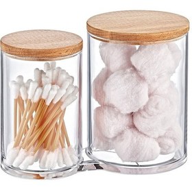 Resim Ahşap Kapaklı İkiz Pamukluk Organizer Makyaj Düzenleyici Şeffaf 