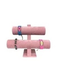 Resim Yerli Üretim Süet Kaplama Pembe Renk 26/18 Cm Iki Kademeli Saat Bileklik Sergileme Standı Çok Renkli 