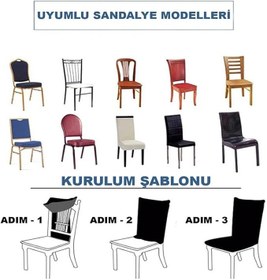 Resim İpek Kadife 6'lı Sandalye Kılıfı Likralı Lastikli Kadife Sandalye Örtüsü (Siyah) 