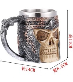 Resim Partenya Premium Paslanmaz Çelik Iç Hazneli Kurukafa Görünümlü Viking Bira Kupası – Kupa Tasarım 400ML 