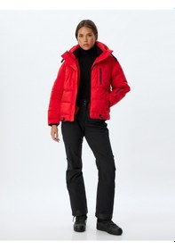 Resim Koton Kayak Montu Su İtici Kapüşonlu Entegre Toz-kar Eteği Detaylı Fermuarlı Cepli Kırmızı 5wak00212ew Kırmızı 