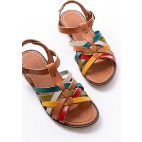 Resim 205-208 Multi Hakiki Deri Ortopedik Taban Kadın Sandalet Bej 