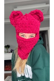 Resim Linka Knit El Yapımı Ayıcık Balaclava, Kar Maskesi Balaclava, Günlük Kasksız Kullanım Kar Maskesi 