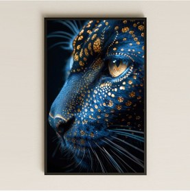 Resim Altın Desenli Mavi Kedi Portresi Dijital Sanat Pleksi Tablo 