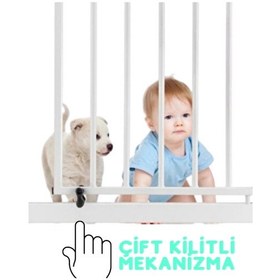Resim Bebek Çocuk Güvenlik Kapısı 75 - 96 Cm Genişllik Bariyer Çift Kilitli Merdiven Korumalığı Emniyetli 