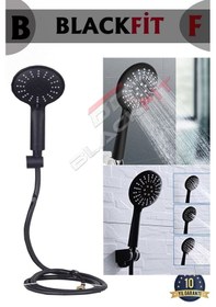 Resim Mat Siyah 3 Fonksiyonlu Tasarruflu Duş Başlığı Hortum Mafsal Siyah 