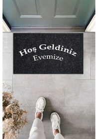 Resim Balkon Ve Iç Dış Kapı Yıkanabilir Nem Alıcı Toz Alıcı Halı Kapı Önü Paspası Türkçe Hoş Geldiniz Açık Gri 