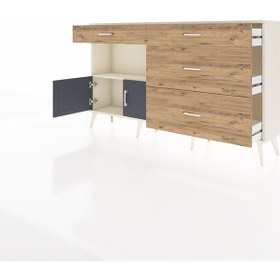 Resim Arges Konsol Tek Raflı 4 Çekmeceli 2 Kapaklı 176x30x99 Aytaşı-ant Aytaşı-antrasit/çam 