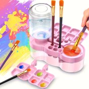 Resim 6'sı 1 arada Sanat Fırça Temizleyici - Akrilik/Su Boyası/Boya Depolama için Manuel Su Dolaşım Sistemi, Pembe/Mavi Plastik Düzenleyici, Çoklu Bölümlerle, Sanatçılar için Gerekli 