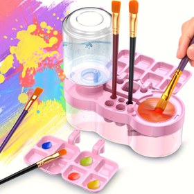 Resim 6'sı 1 arada Sanat Fırça Temizleyici - Akrilik/Su Boyası/Boya Depolama için Manuel Su Dolaşım Sistemi, Pembe/Mavi Plastik Düzenleyici, Çoklu Bölümlerle, Sanatçılar için Gerekli 