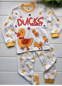 Resim Bilge Trend Kız Erkek Bebek Çocuk Ördek Baskılı Pijama Takımı %100 Cotton Beyaz 
