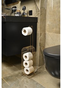 Resim Altın Yedekli Oval Köşeli Dik Wc Tuvalet Kağıtlık /düzenleyici / Dispenser / Metal /paslanmaz/askı Altın 