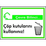 Resim KanvasSepeti Çevre Bilinci / Çöp Kutularını Kullanınız Kendinden Yapışkanlı Etiket 17,5 X 25 Cm Folyo Etiket 