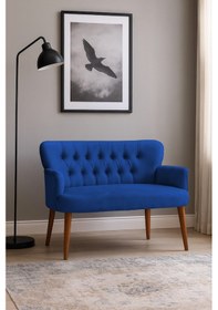 Resim Roma Modern İkili Koltuk - Babyface Kumaş - Ahşap Ceviz Renk Ayak - Saks Mavi Saks Mavi 