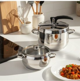 Resim Manheim M326 2'li 3.5+7 Litre Paslanmaz Çelik Düdüklü Tencere Seti Siyah 