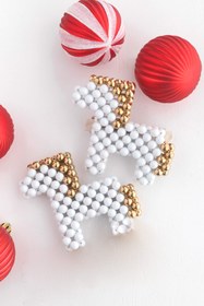 Resim Beyaz & Gold El Yapımı Sallanan At Boncuk Otomatik Toka 