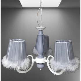 Resim 3 Lü Gri Tüylü Yatak Odası Çocuk Odası Avize Gri Ahşap Gövdeli 