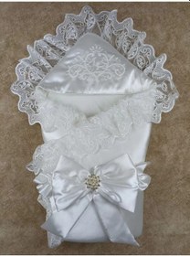 Resim Yenidoğan Pırıltı Nakış Detaylı Lüks Kundak Bebek Battaniyesi Ekru Çok Renkli 