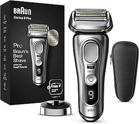 Resim Braun Series 9 Pro Premium erkek tıraş makinesi, 4+1 tıraş başlığı, elektrikli tıraş makinesi ve ProLift düzeltici, şarj istasyonu, 60 dakika pil ömrü,ıslak ve kuru, 9417s, gümüş 