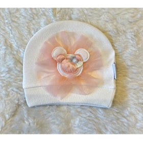 Resim anne dokunuşu gibi KUZUM BEBE Kurdeleli 2’'li Beyaz Pembe Kız Bebek Çocuk Penye Şapka Bere 