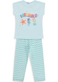 Resim Civil Girls Mermaid Baskılı 6-9 Yaş Pijama Takımı - Yeşil Açık Mint 