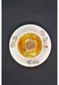 Resim Kerafina Porzellan Türk Kahve Boyu Vintage Kahve Fincanı 2 Parça 90 Ml Sarı - Altın 