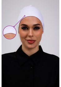 Resim Loggia Kaymayan Silikonlu Dikişsiz Bone Beyaz - Kaymaz Kadın Tesettür Bağlamalı İç Bone Beyaz 